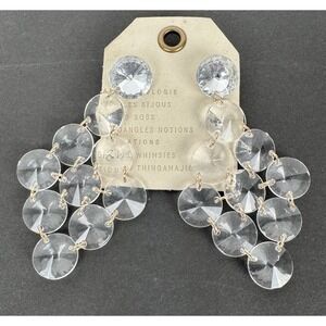 Anthropologie Chandelier Dangle Earrings Lightweight Clear Gold Tone NWT